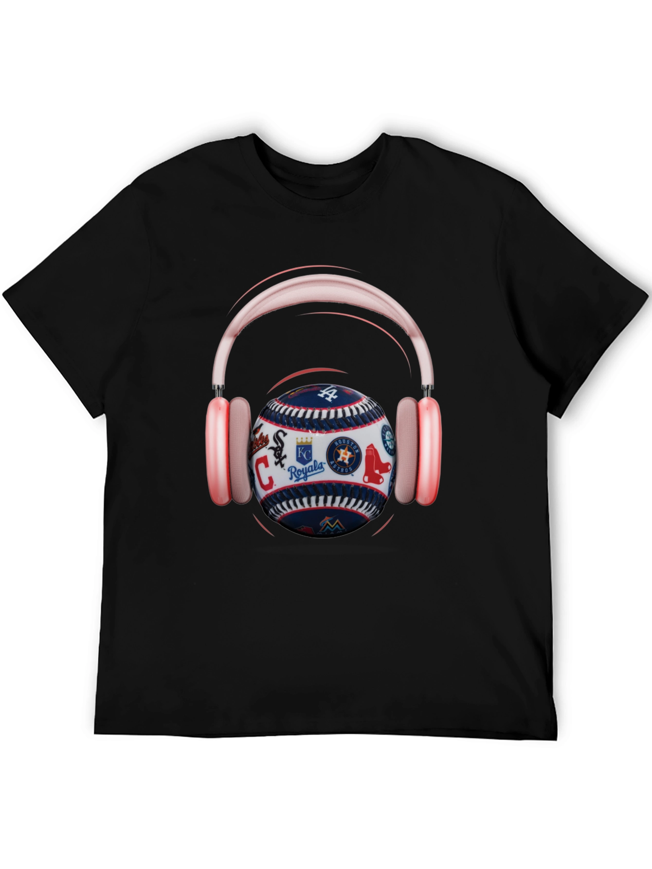 Baseball Teams Logo T-Shirt with Headphones