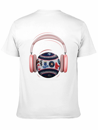 Baseball Teams Logo T-Shirt with Headphones