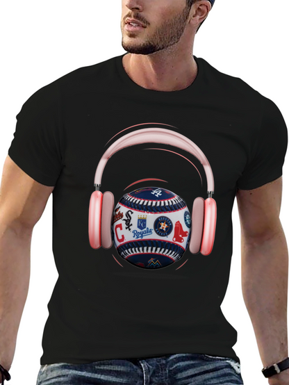 Baseball Teams Logo T-Shirt with Headphones