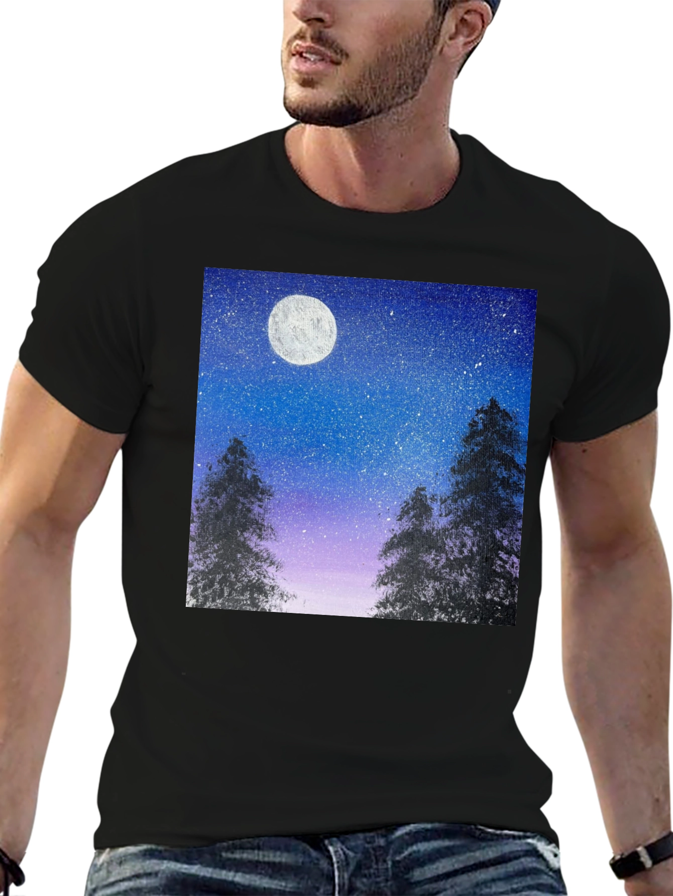 Night Sky Moon Print T-Shirt