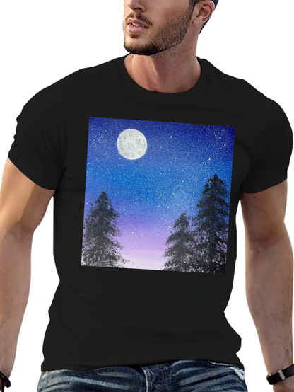 Night Sky Moon Print T-Shirt