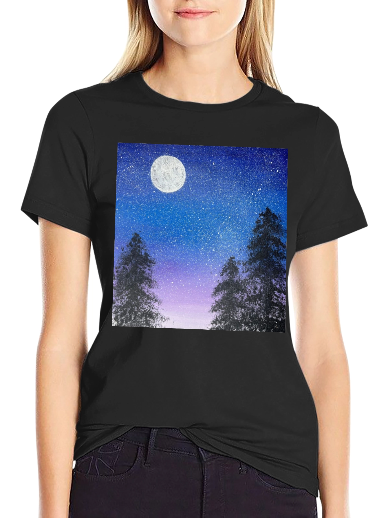 Night Sky Moon Print T-Shirt