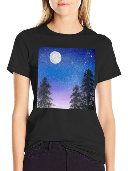Night Sky Moon Print T-Shirt