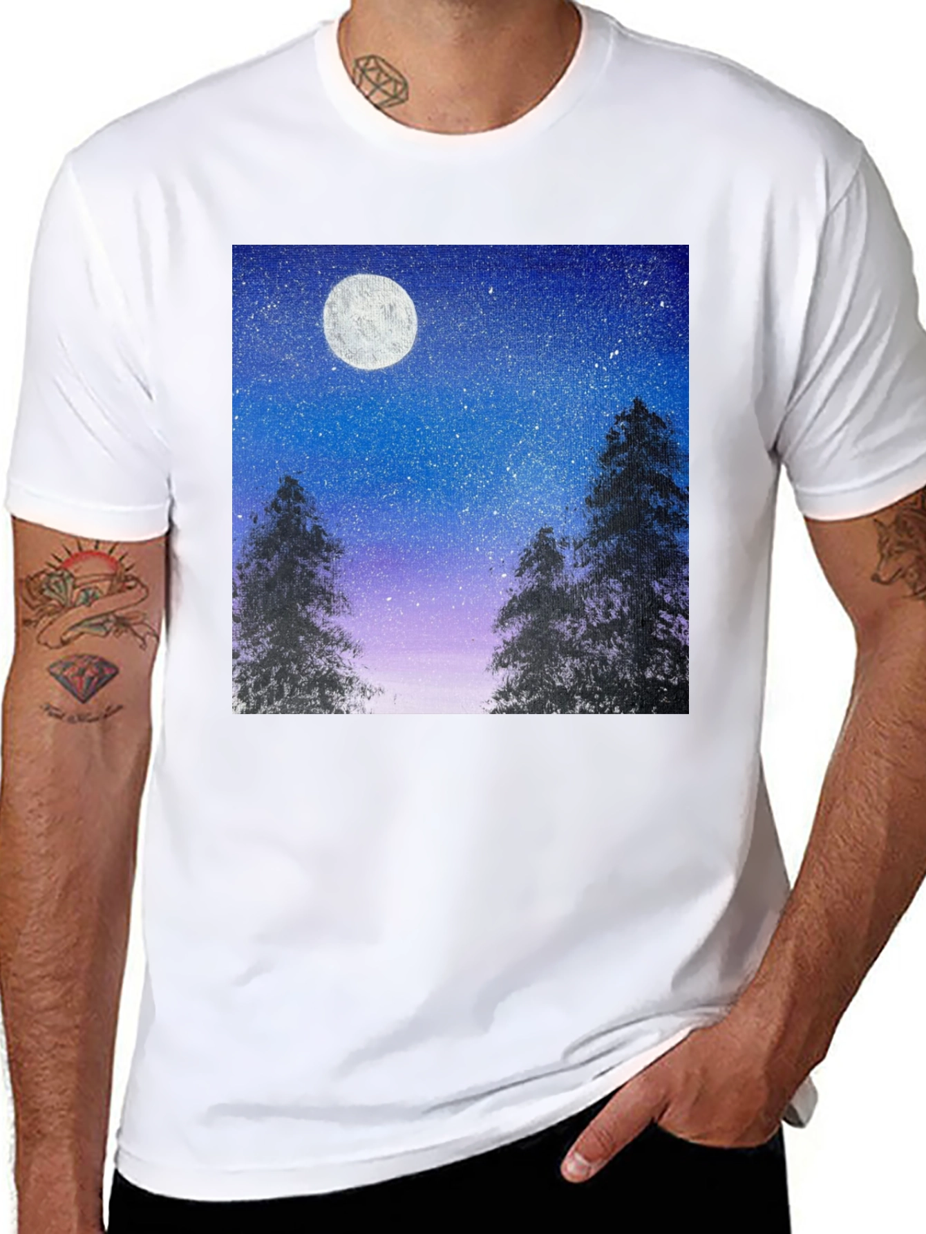 Night Sky Moon Print T-Shirt
