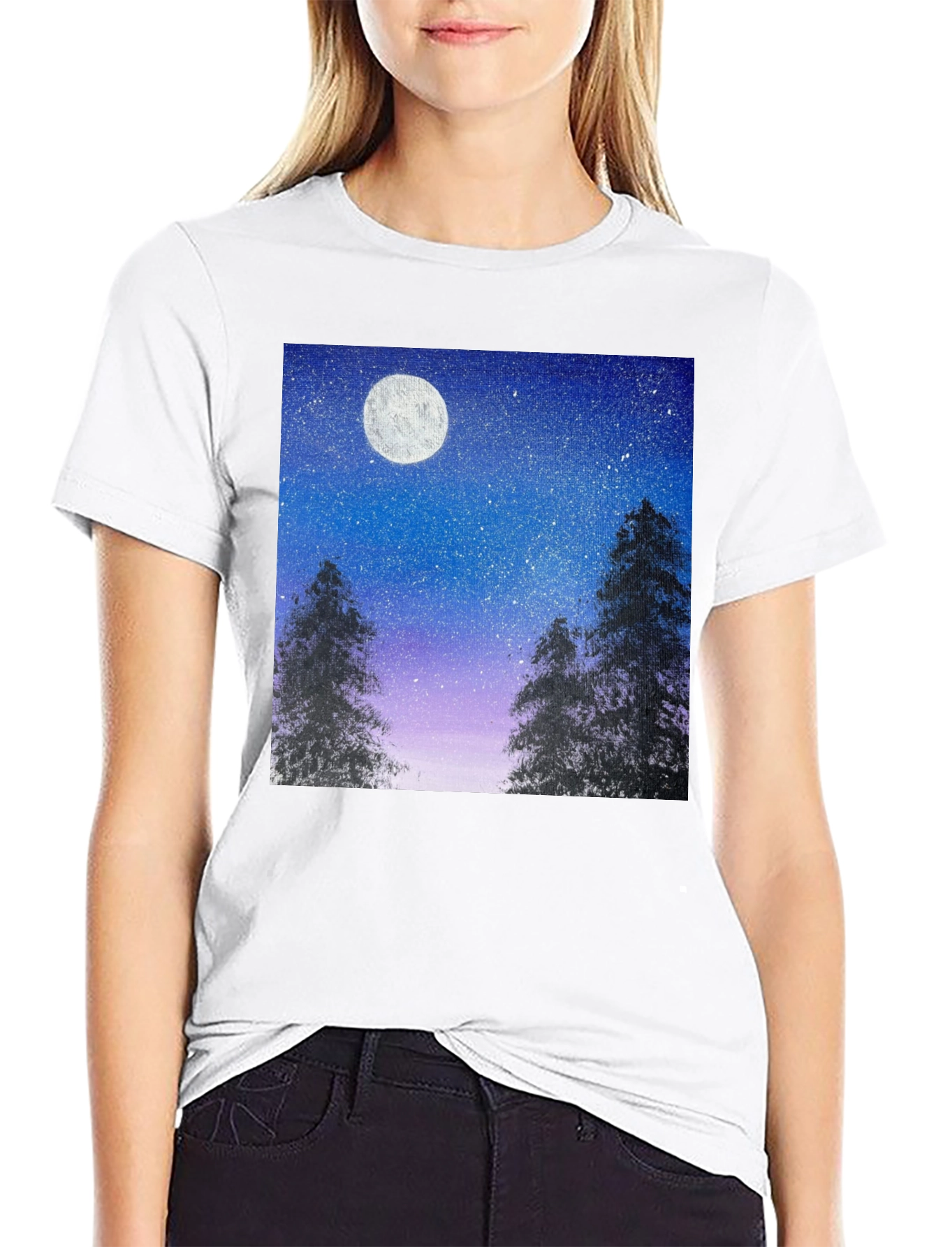 Night Sky Moon Print T-Shirt