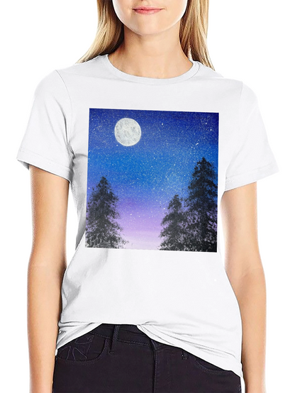 Night Sky Moon Print T-Shirt