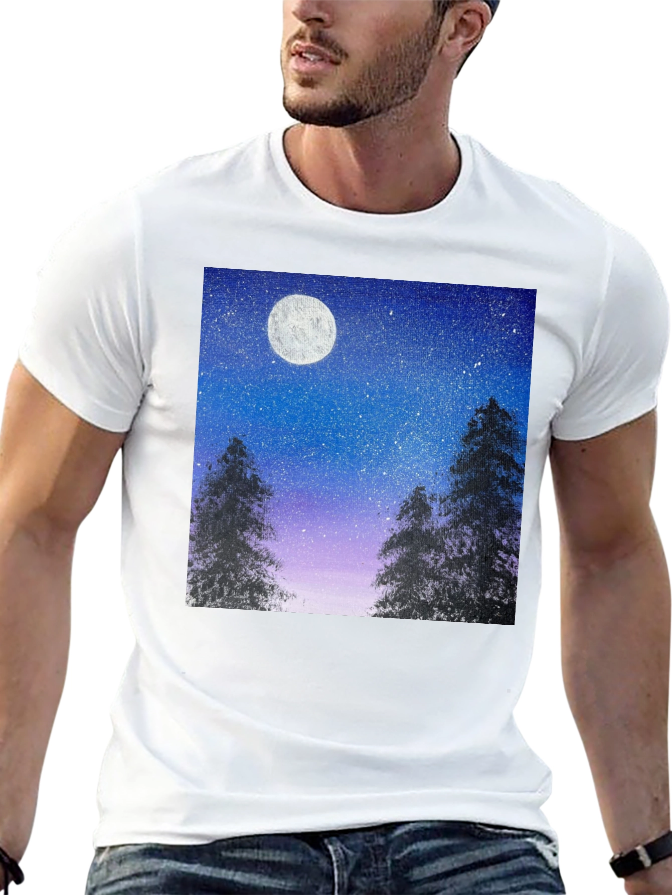 Night Sky Moon Print T-Shirt