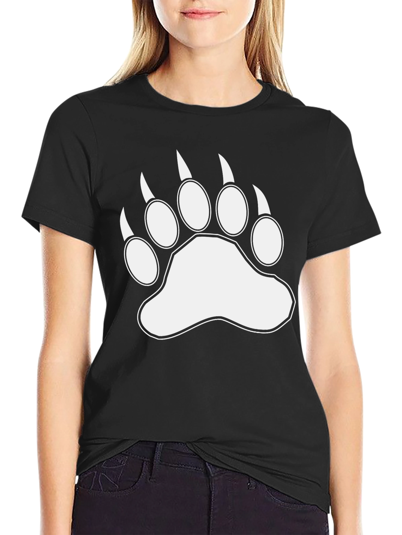 Bear Paw Print Graphic Black T-Shirt