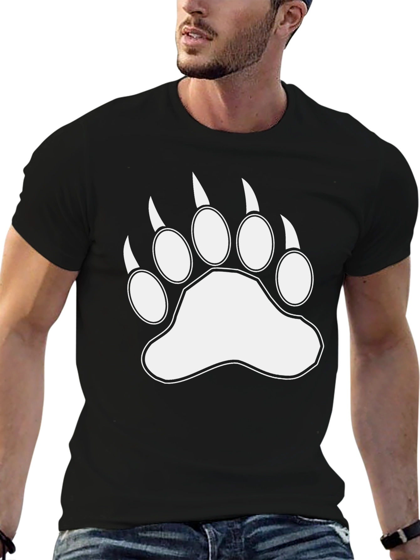 Bear Paw Print Graphic Black T-Shirt