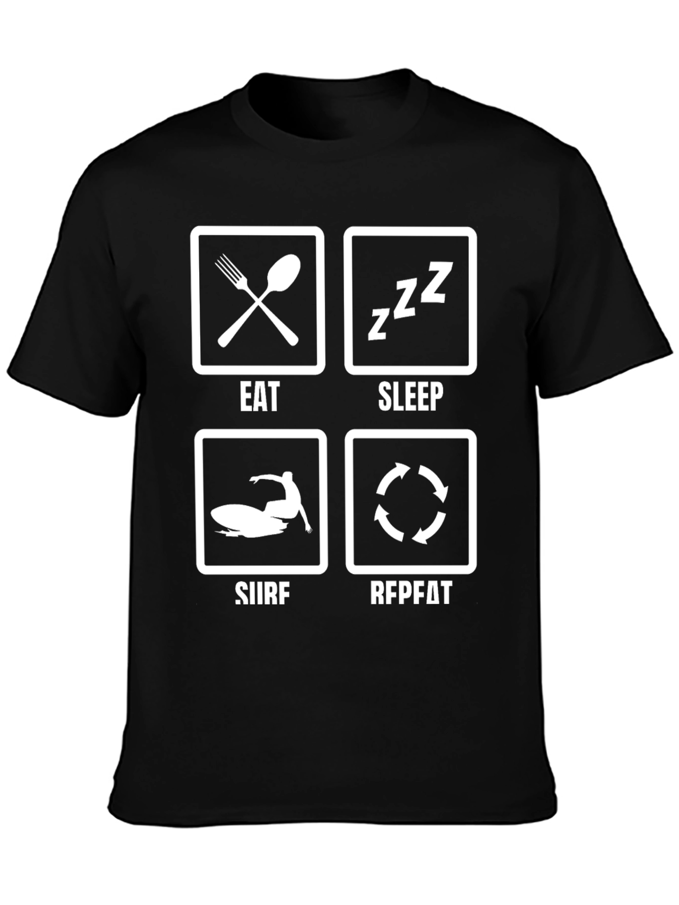 Eat Sleep Surf Repeat T-Shirt - Black Graphic Tee