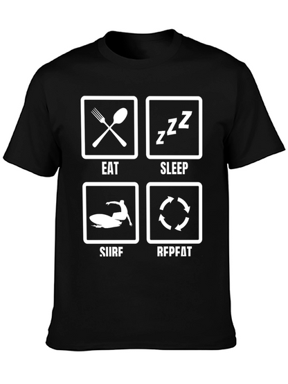 Eat Sleep Surf Repeat T-Shirt - Black Graphic Tee