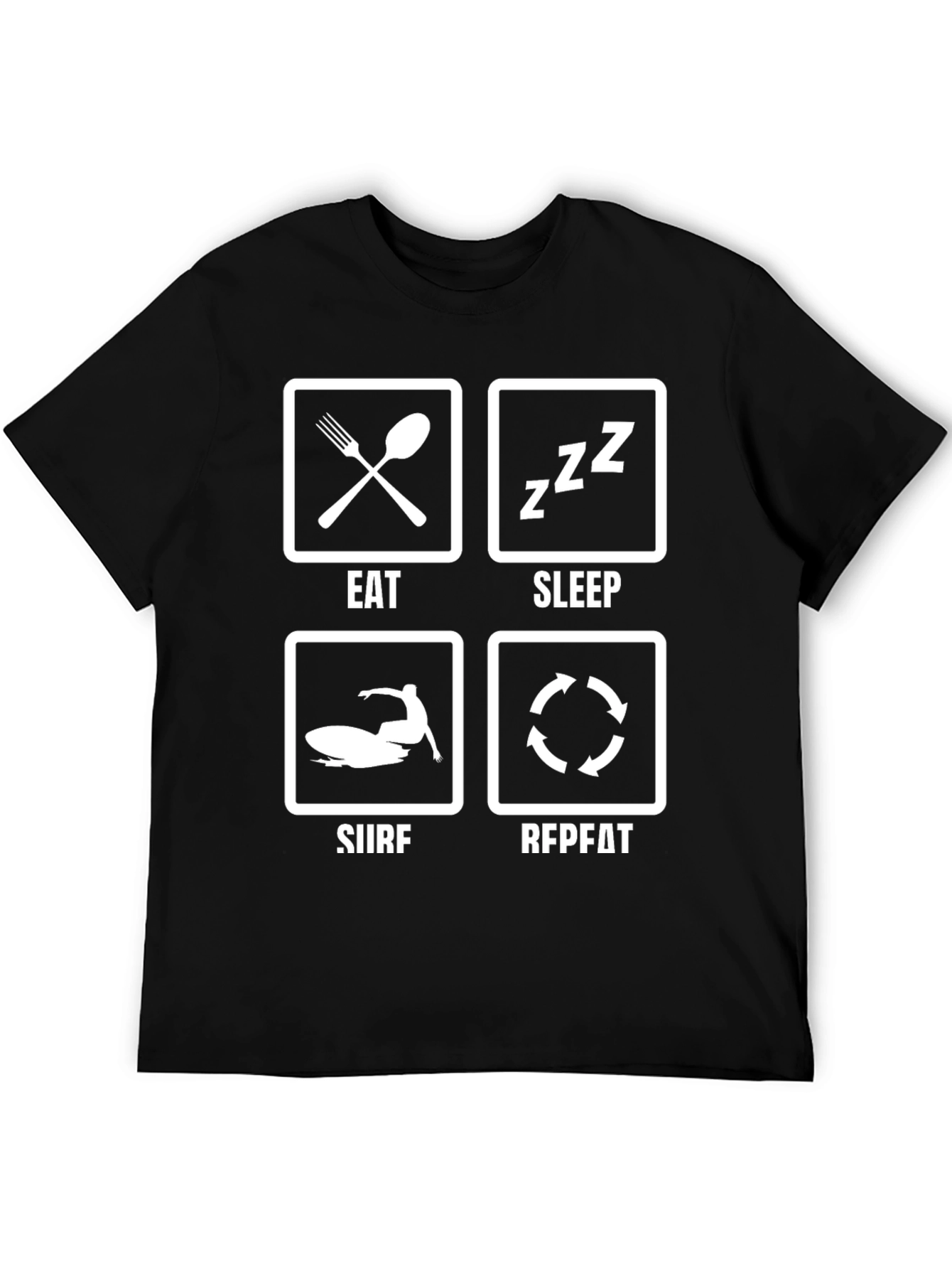 Eat Sleep Surf Repeat T-Shirt - Black Graphic Tee