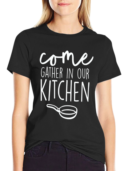 Come Gather In Our Kitchen Black Graphic Tee