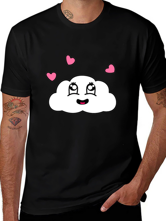 Cute Cloud T-Shirt - Black Cotton Tee with Heart Detail