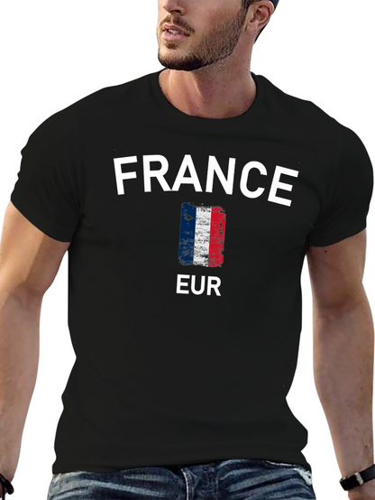 France Flag T-Shirt - Black Cotton Tee