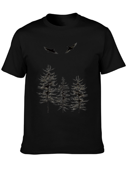 Mens Black Nature Print Crew Neck T-Shirt