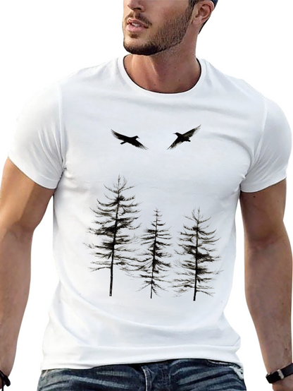 Mens Black Nature Print Crew Neck T-Shirt