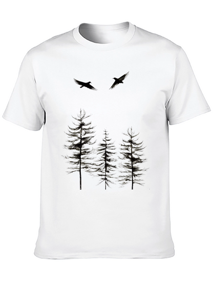 Mens Black Nature Print Crew Neck T-Shirt