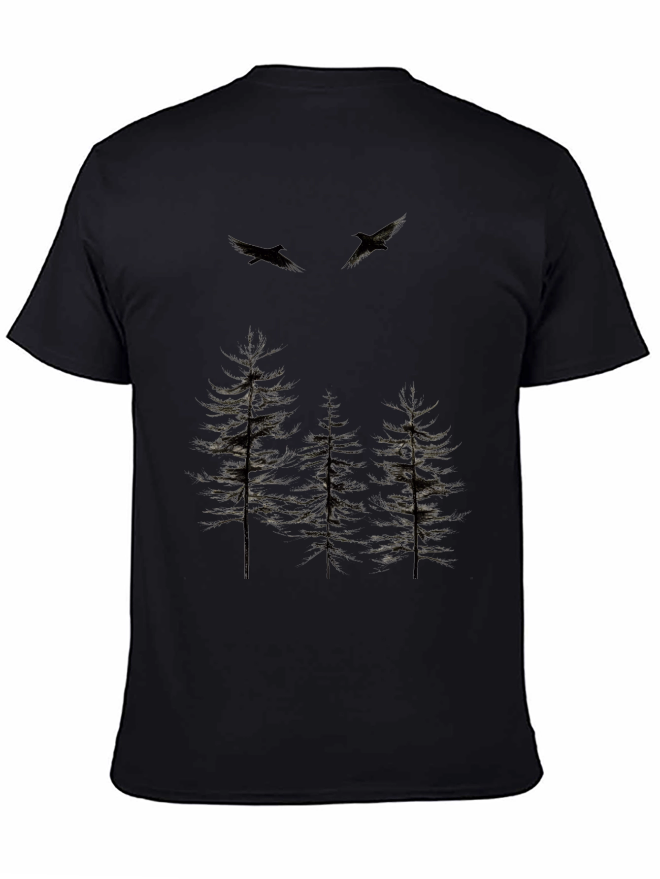 Mens Black Nature Print Crew Neck T-Shirt