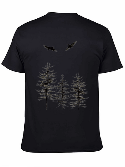 Mens Black Nature Print Crew Neck T-Shirt