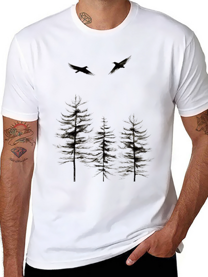 Mens Black Nature Print Crew Neck T-Shirt