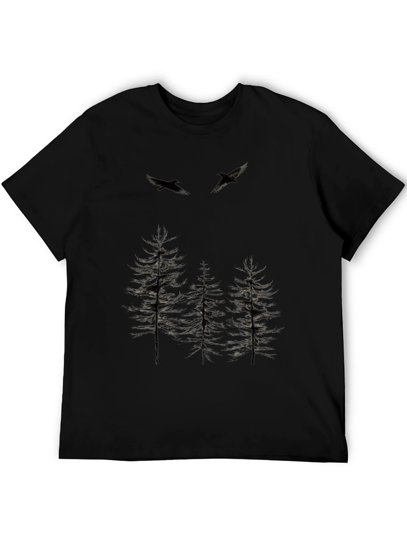 Mens Black Nature Print Crew Neck T-Shirt
