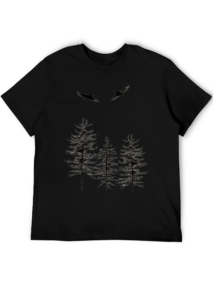 Mens Black Nature Print Crew Neck T-Shirt