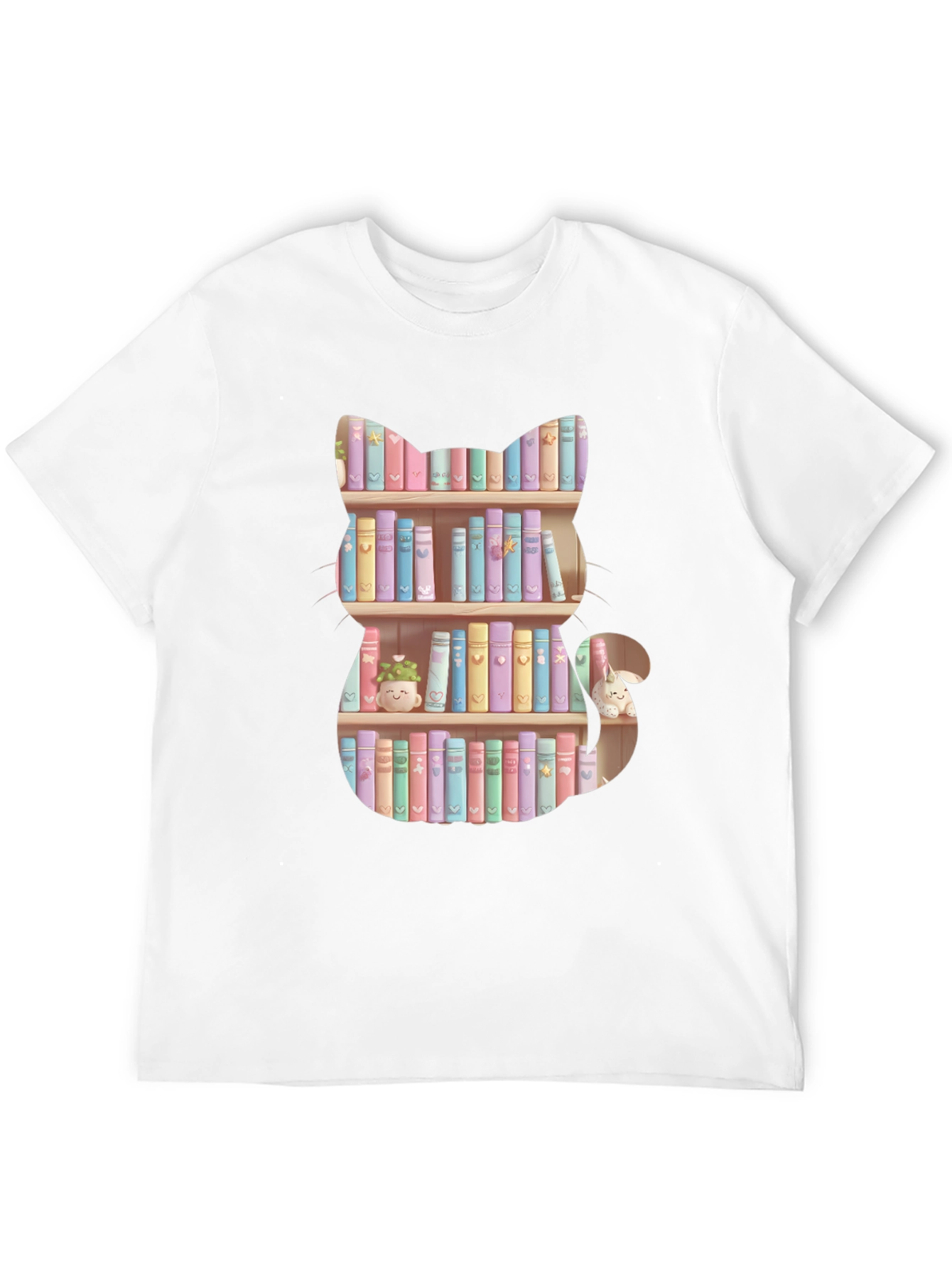 Cat Bookshelf T-Shirt - Pastel Books