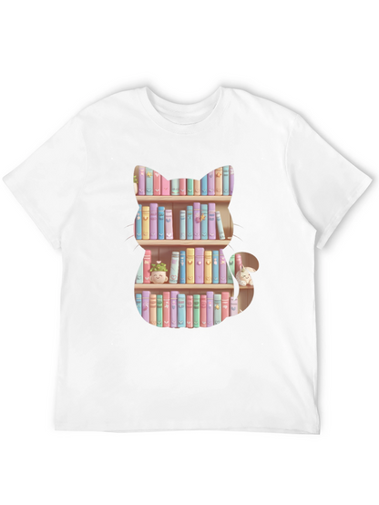 Cat Bookshelf T-Shirt - Pastel Books