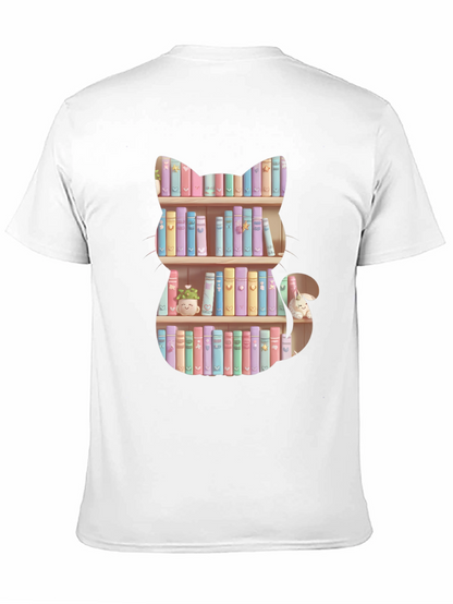 Cat Bookshelf T-Shirt - Pastel Books