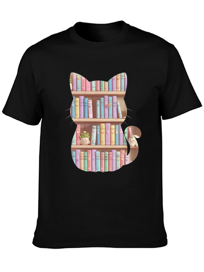 Cat Bookshelf T-Shirt - Pastel Books