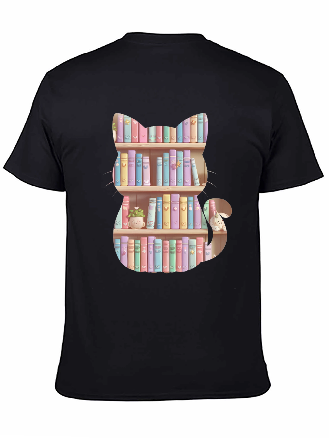 Cat Bookshelf T-Shirt - Pastel Books