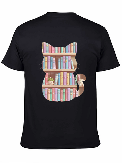 Cat Bookshelf T-Shirt - Pastel Books