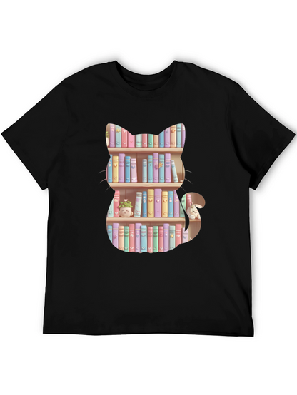 Cat Bookshelf T-Shirt - Pastel Books