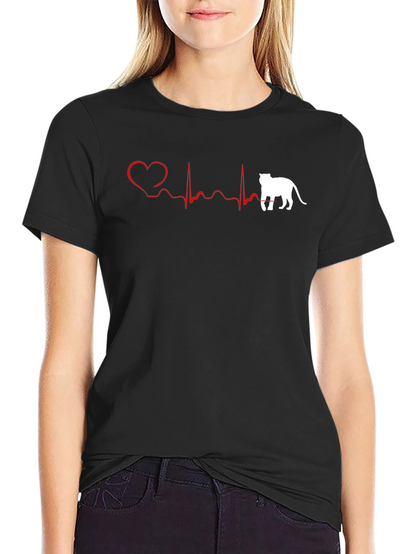 Cat Lovers Heartbeat T-Shirt - Black