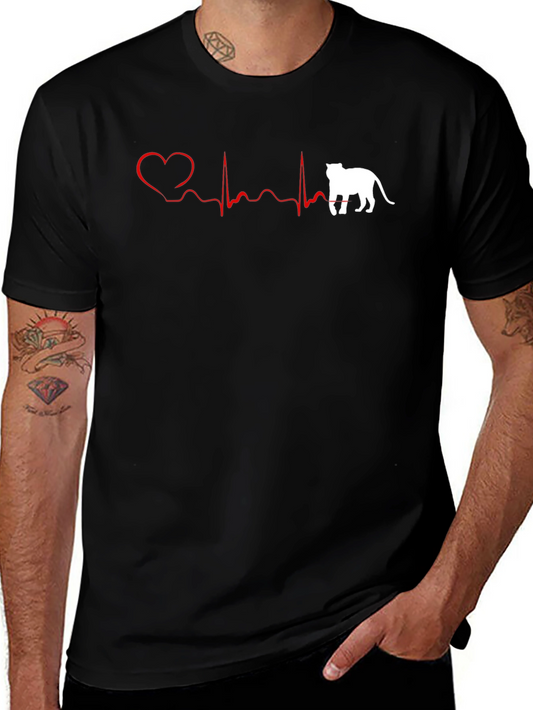 Cat Lovers Heartbeat T-Shirt - Black