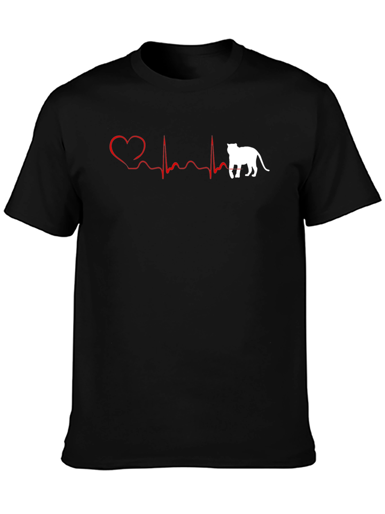 Cat Lovers Heartbeat T-Shirt - Black