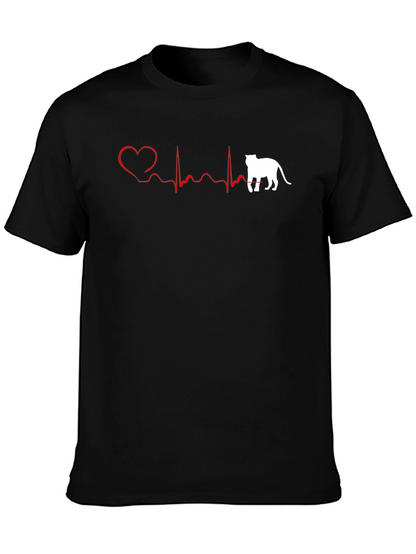 Cat Lovers Heartbeat T-Shirt - Black