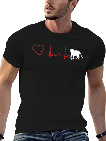 Cat Lovers Heartbeat T-Shirt - Black