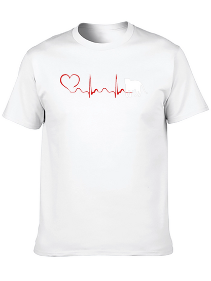 Cat Lovers Heartbeat T-Shirt - Black