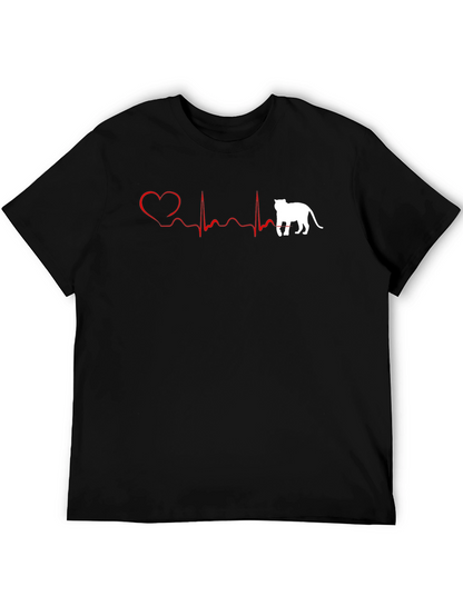 Cat Lovers Heartbeat T-Shirt - Black