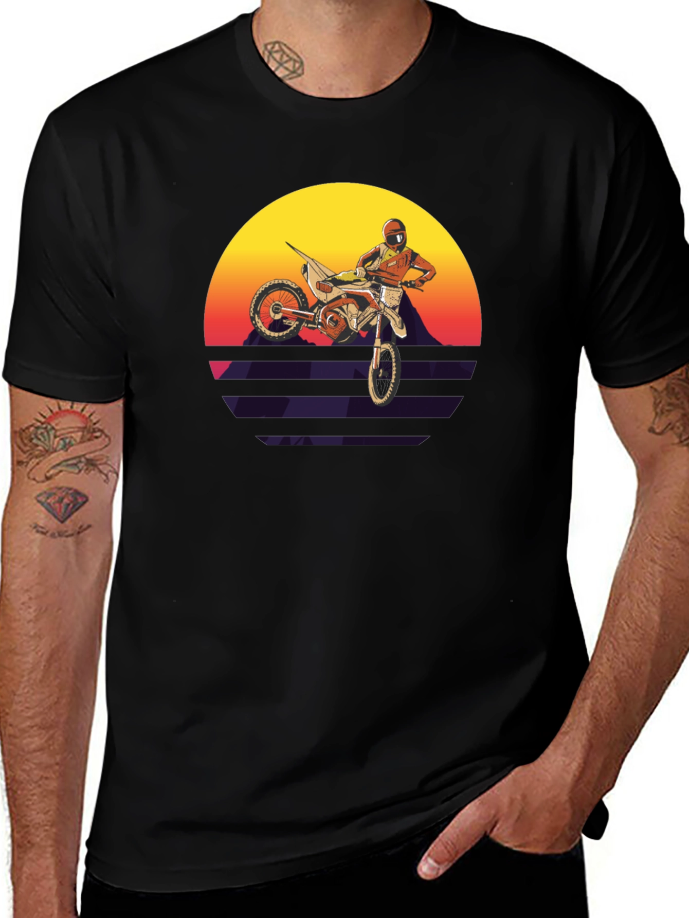 Motocross Sunset Graphic Tee - Retro Dirt Bike Shirt