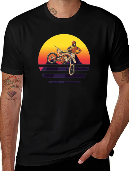 Motocross Sunset Graphic Tee - Retro Dirt Bike Shirt