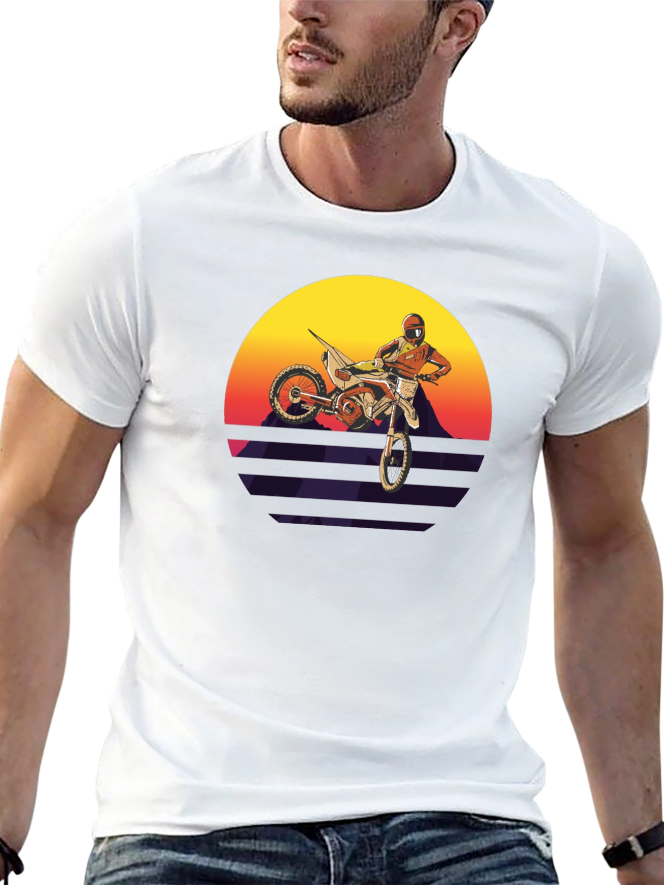 Motocross Sunset Graphic Tee - Retro Dirt Bike Shirt