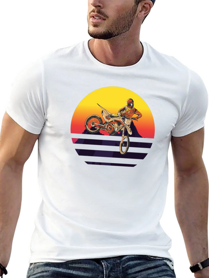 Motocross Sunset Graphic Tee - Retro Dirt Bike Shirt