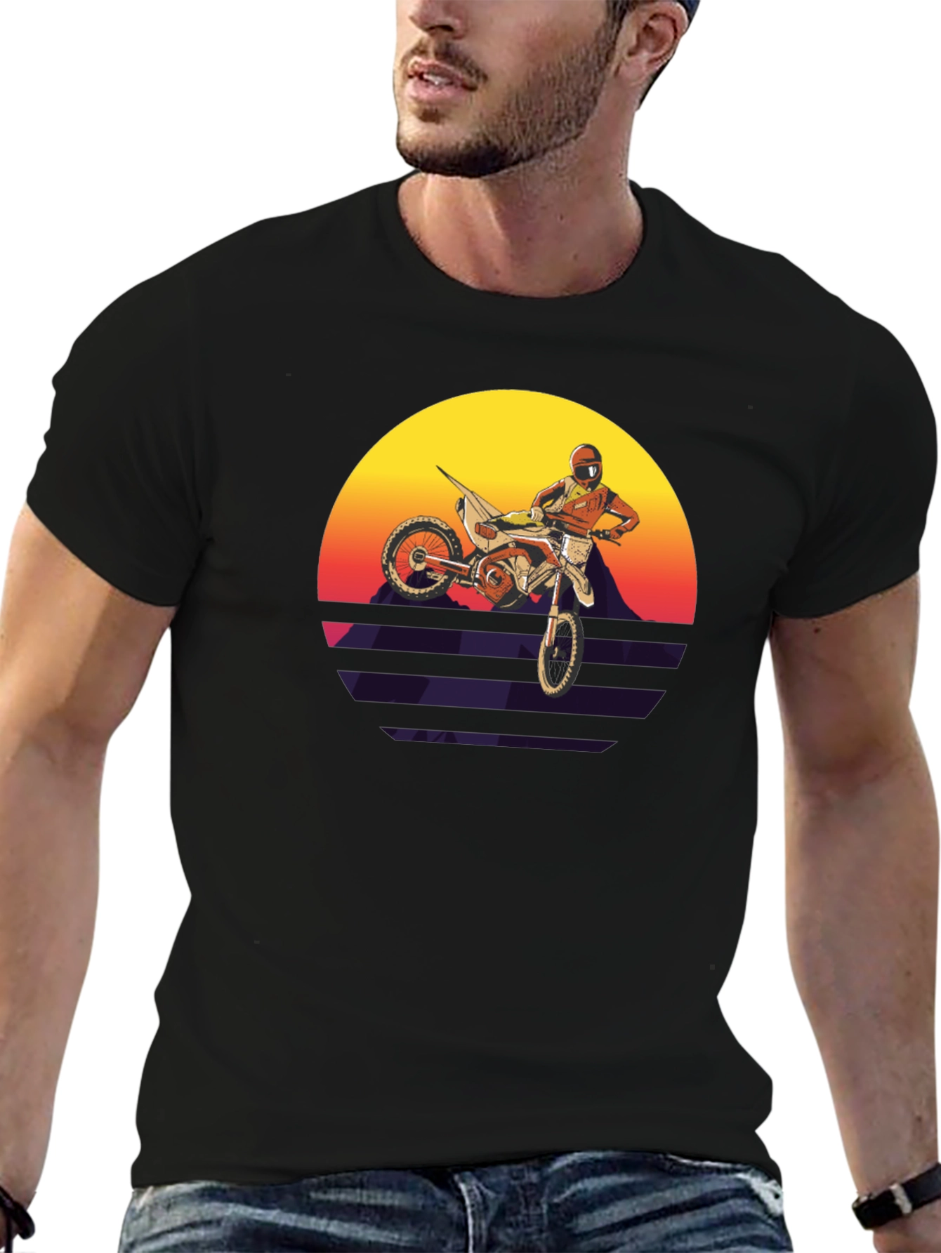 Motocross Sunset Graphic Tee - Retro Dirt Bike Shirt