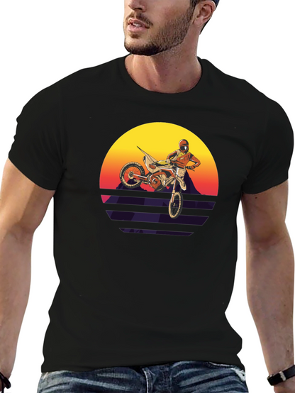 Motocross Sunset Graphic Tee - Retro Dirt Bike Shirt