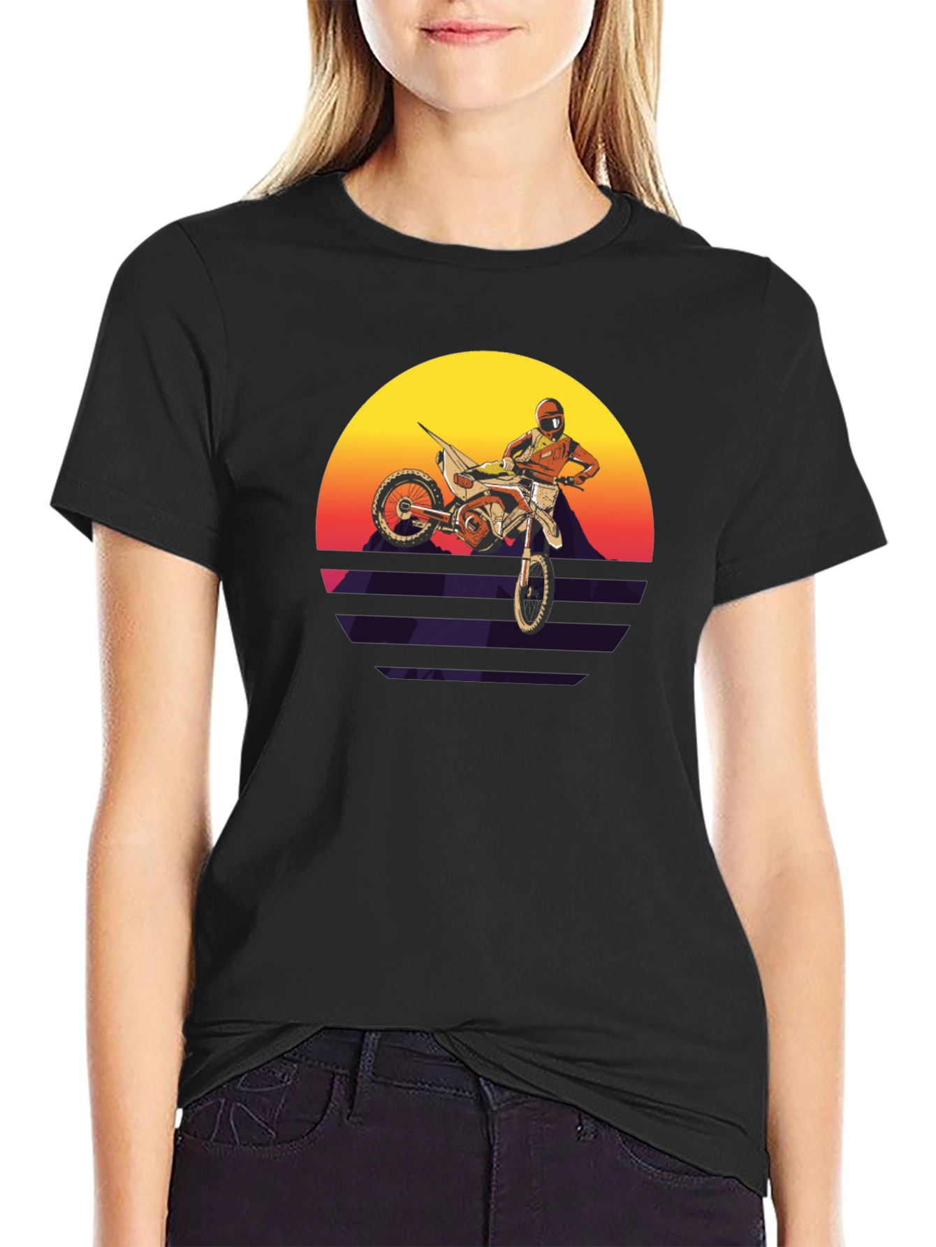 Motocross Sunset Graphic Tee - Retro Dirt Bike Shirt