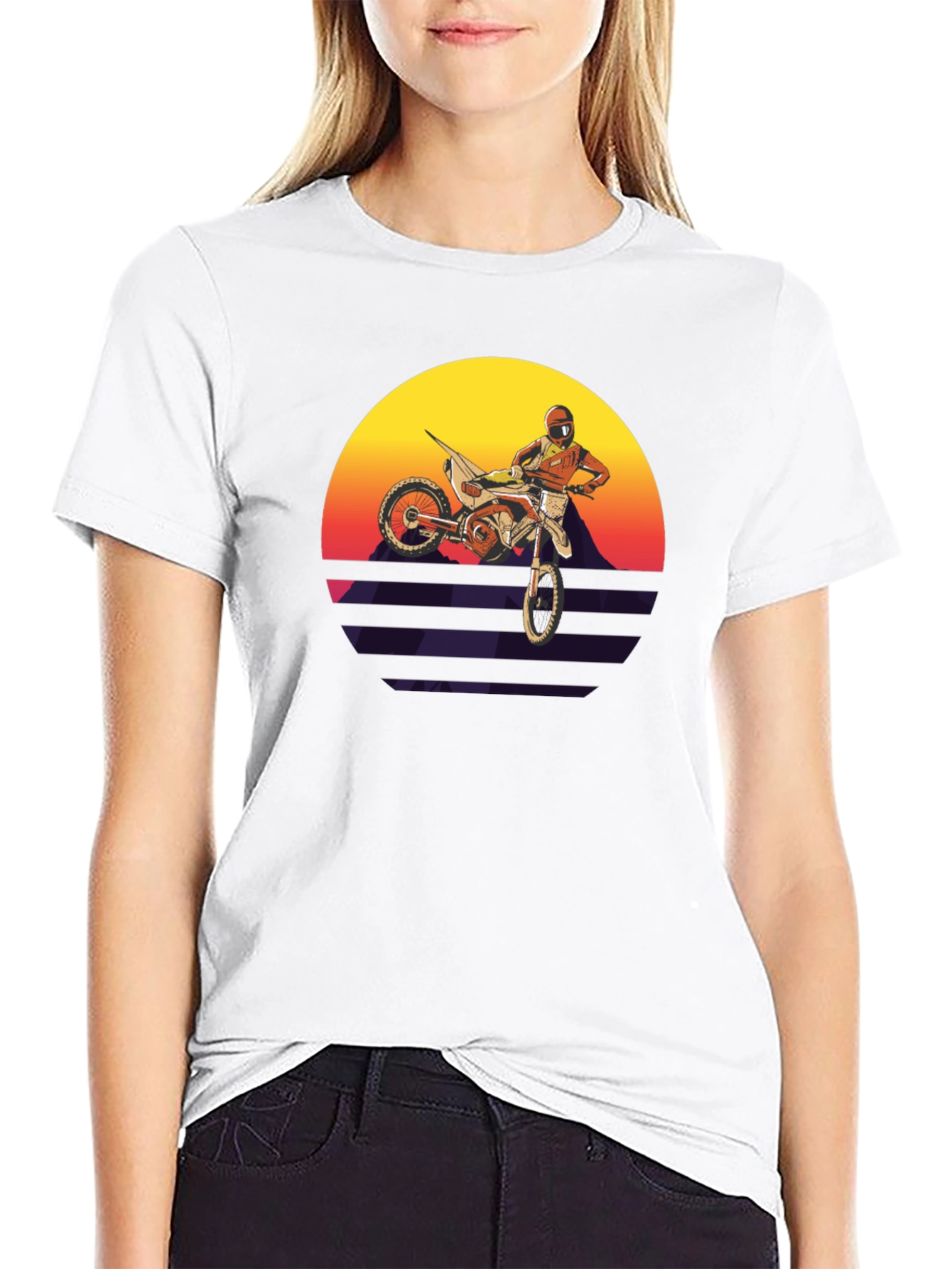 Motocross Sunset Graphic Tee - Retro Dirt Bike Shirt