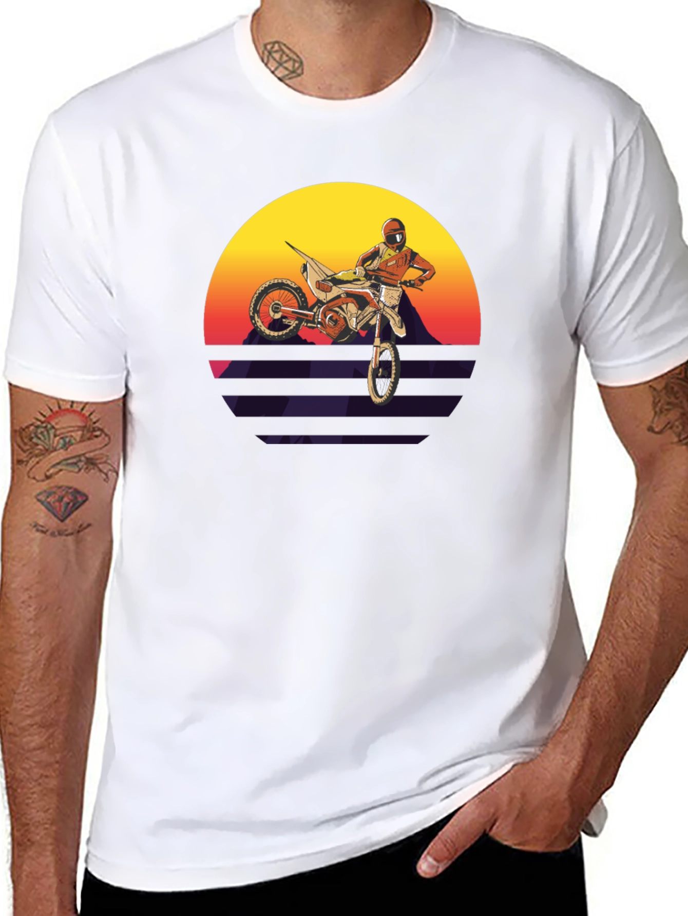 Motocross Sunset Graphic Tee - Retro Dirt Bike Shirt